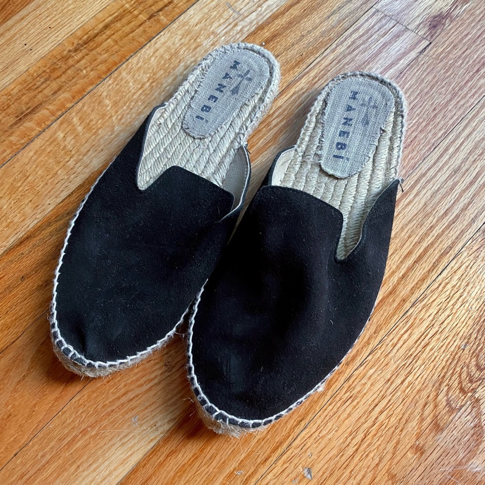 Manebi Black Espadrille Mules